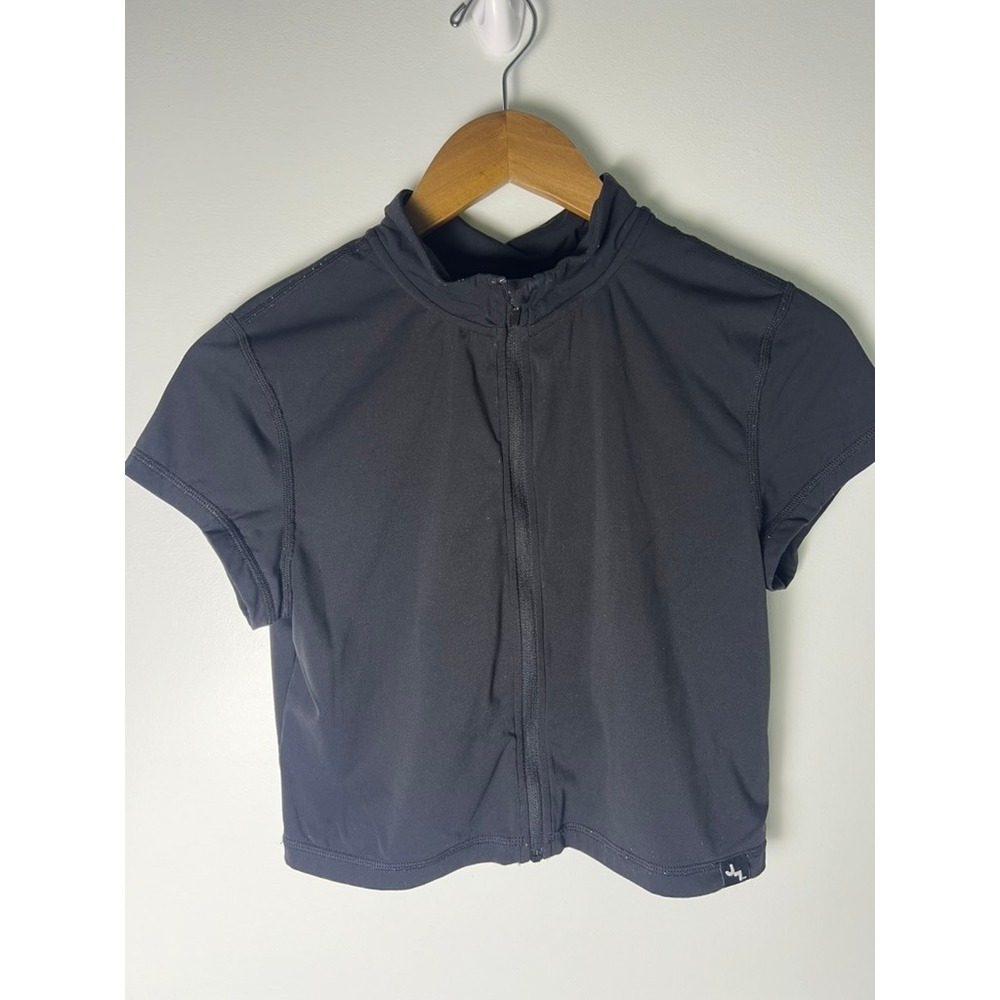 JoyLab Full Zip Crop Top Wm M Black Short Sleeve Mock Neck Activewear Exercise